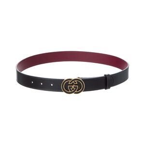 Gucci Interlocking G Buckle Leather Belt, Black